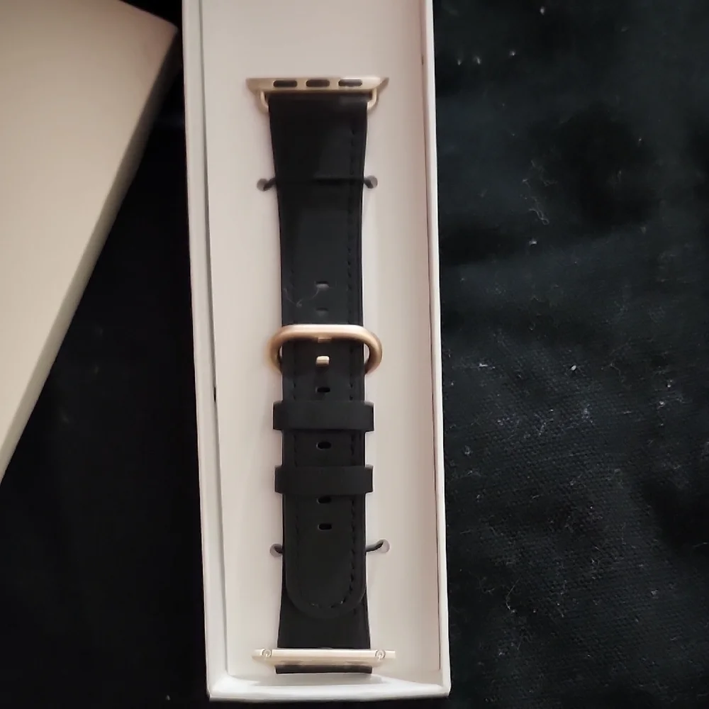 JSGINY Black Smart Watch Band with Gold Accents Geniune Leather Apple